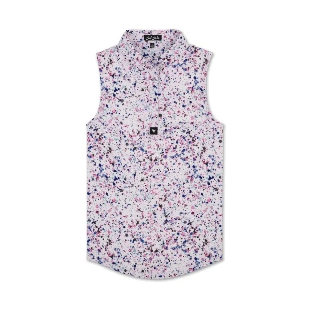 Bad Birdie Sleeveless Collared Golf Polo in White Multi Splatter - Picture 3 of 16